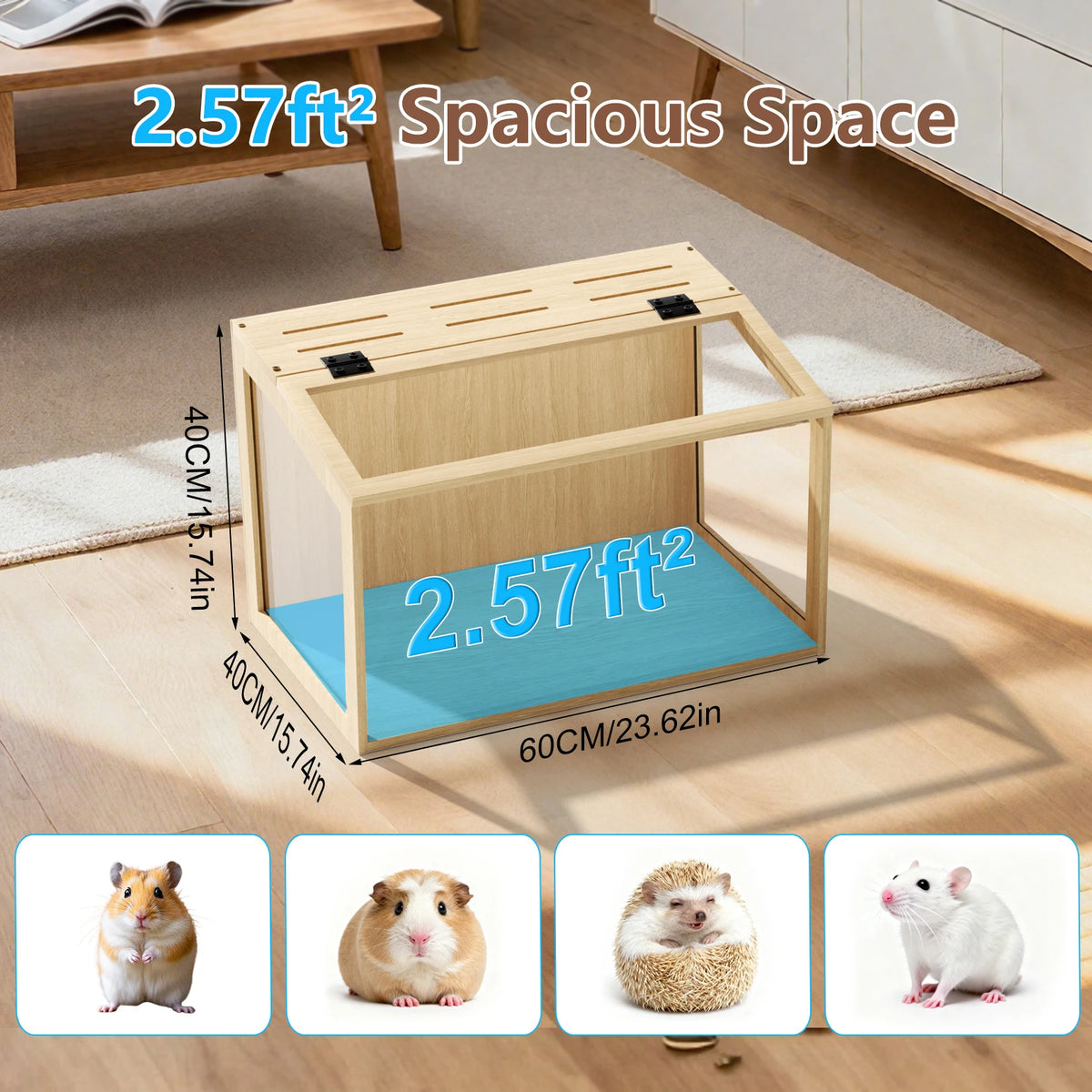 Wooden Glass Hamster Cage With Built In Led Lighting