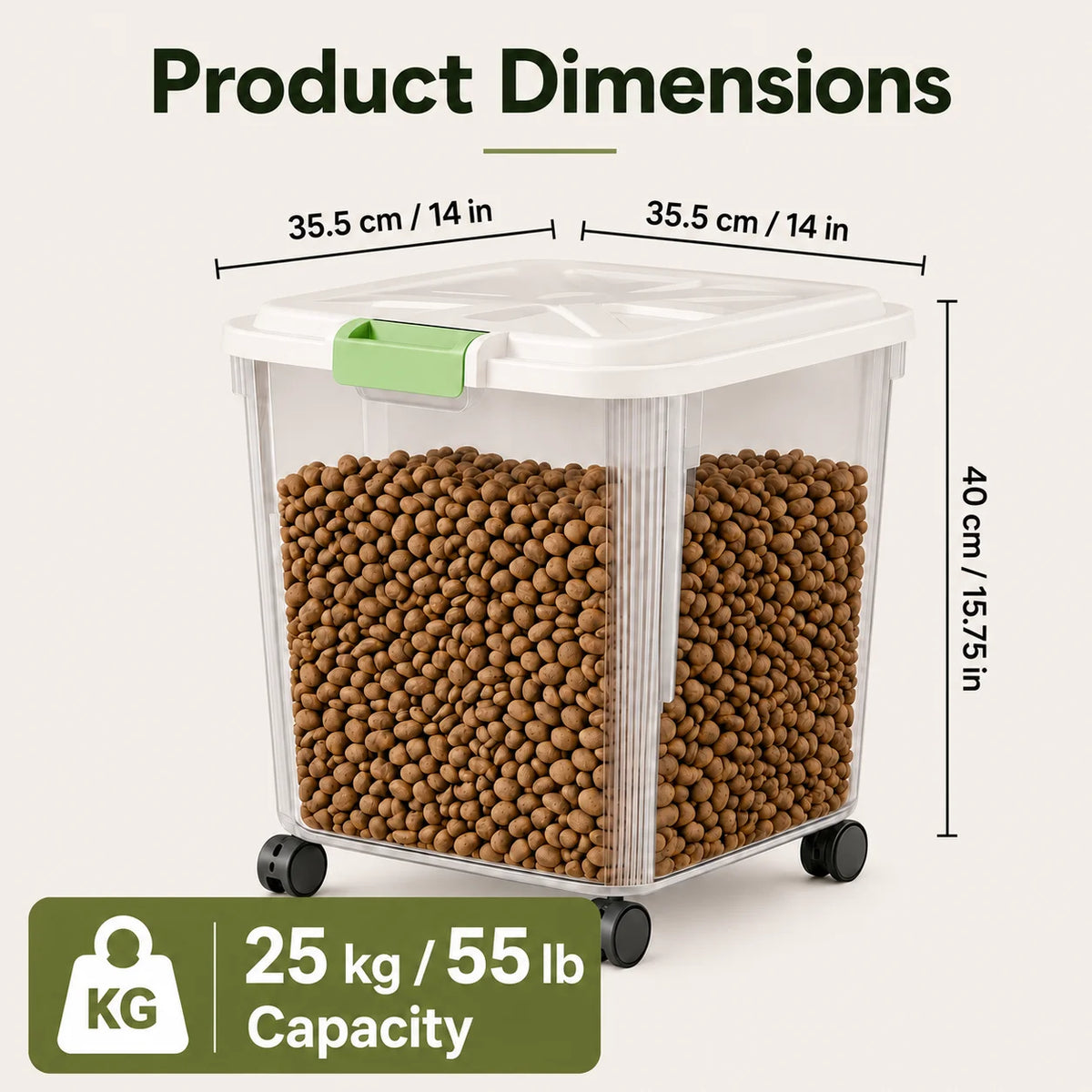 Airtight Rolling Pet Food Storage Container With Measuring Cup