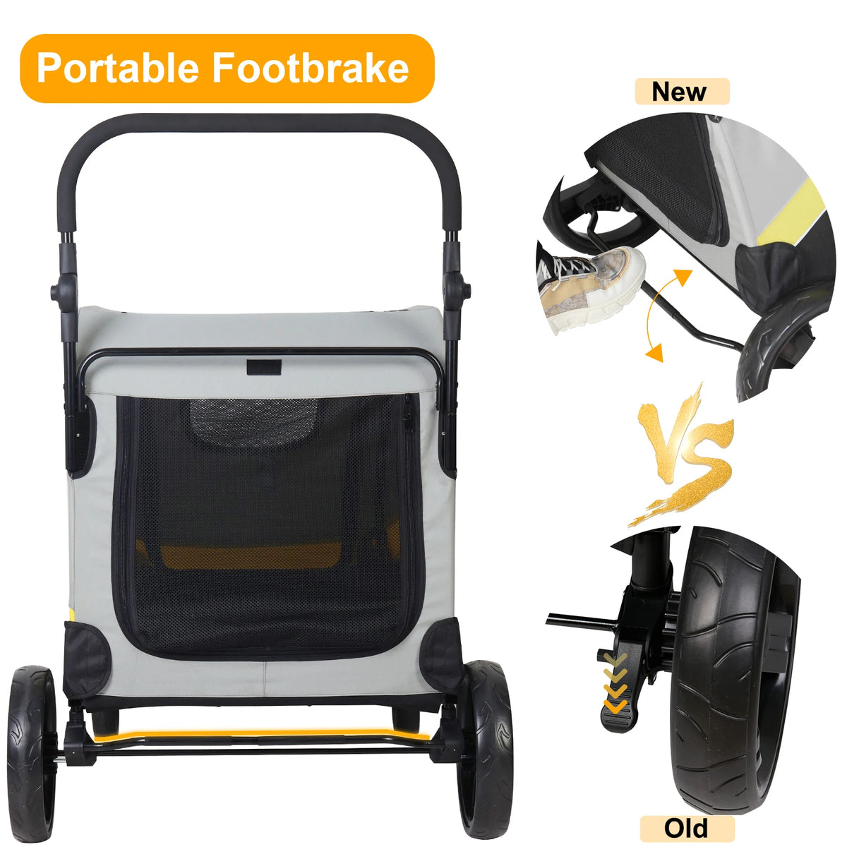 Dual Dog Folding Pet Stroller With Zipper Divider And Wheels