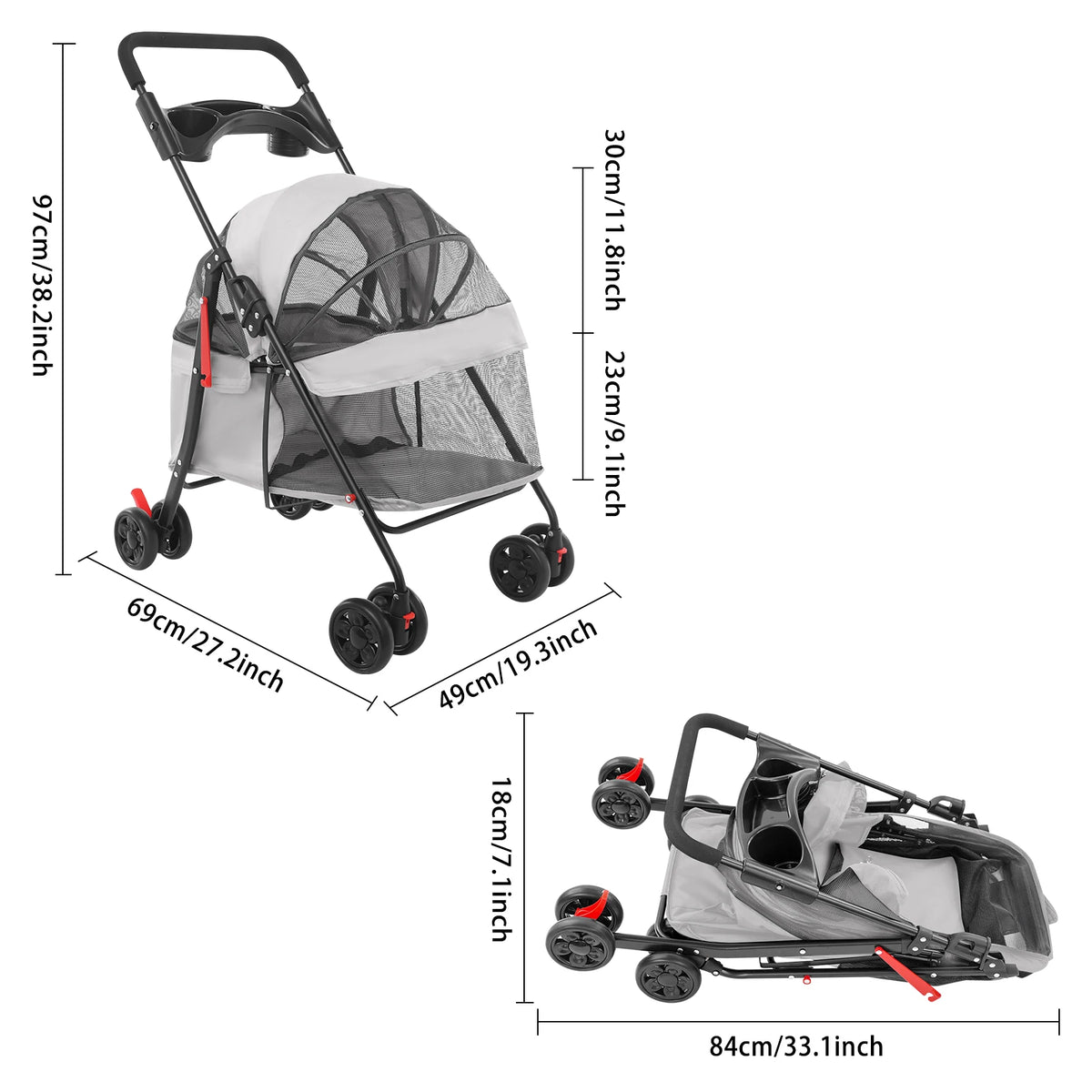Bymaocar Lightweight Foldable Pet Stroller For Dogs And Cats