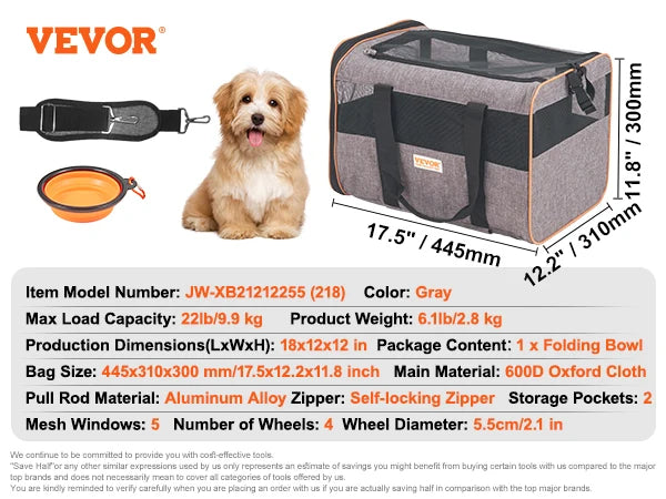 Wheeled Pet Carrier Backpack With Telescopic Handle For Pets