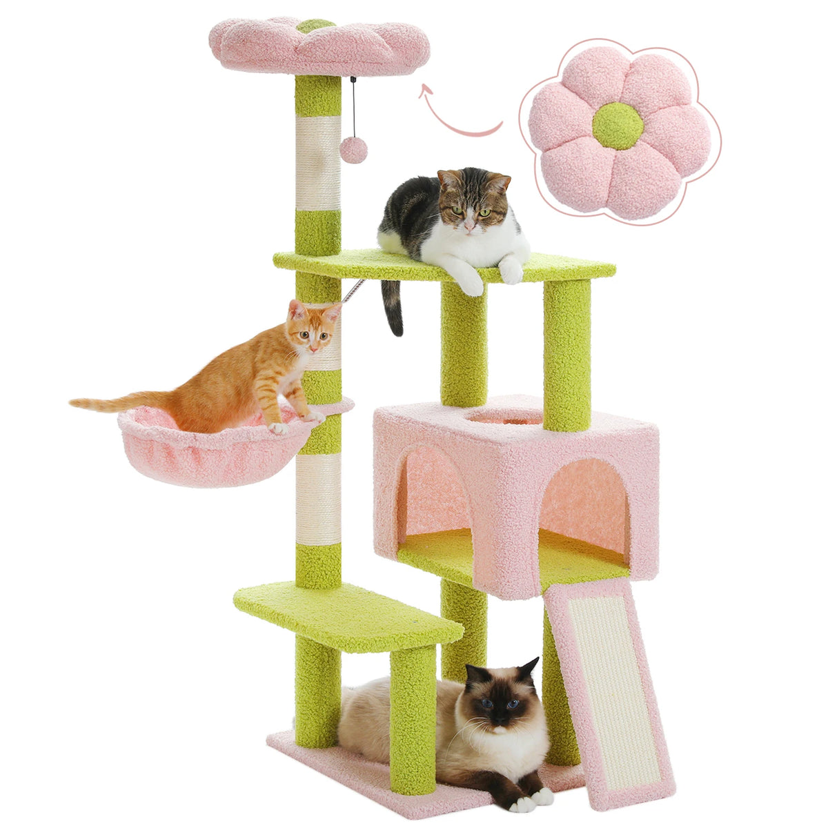 PEQULTI Flower Cat Tree Multi-Level Cat Tower With Scratching Posts