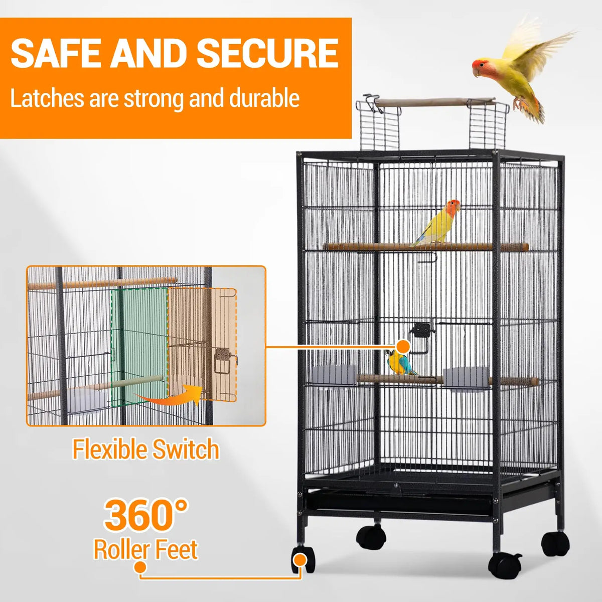 Studyset Rolling Bird Cage With Top Stand For Parakeet Owners