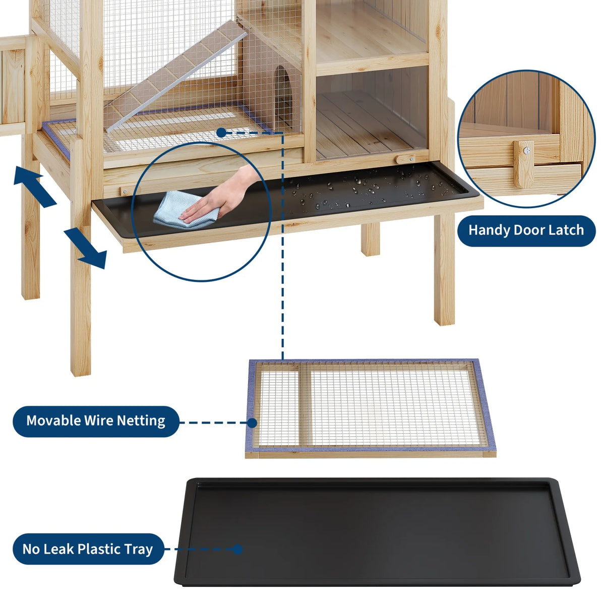 HiMISS Wooden Two Story Guinea Pig Hutch With Pull Tray