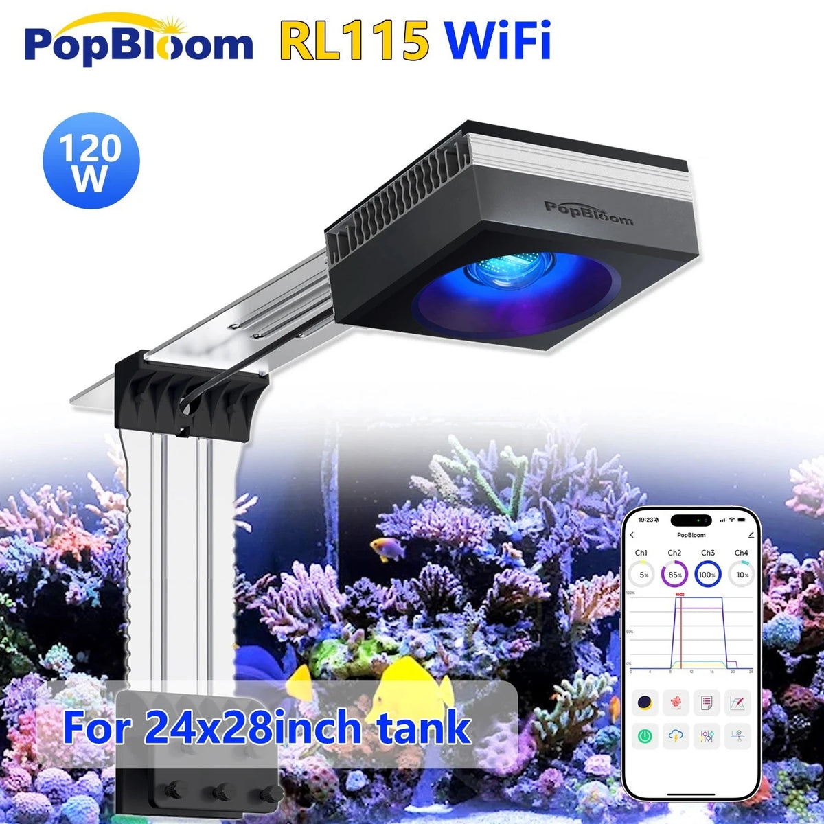 PopBloom WiFi Reef LED Aquarium Light For Marine Corals