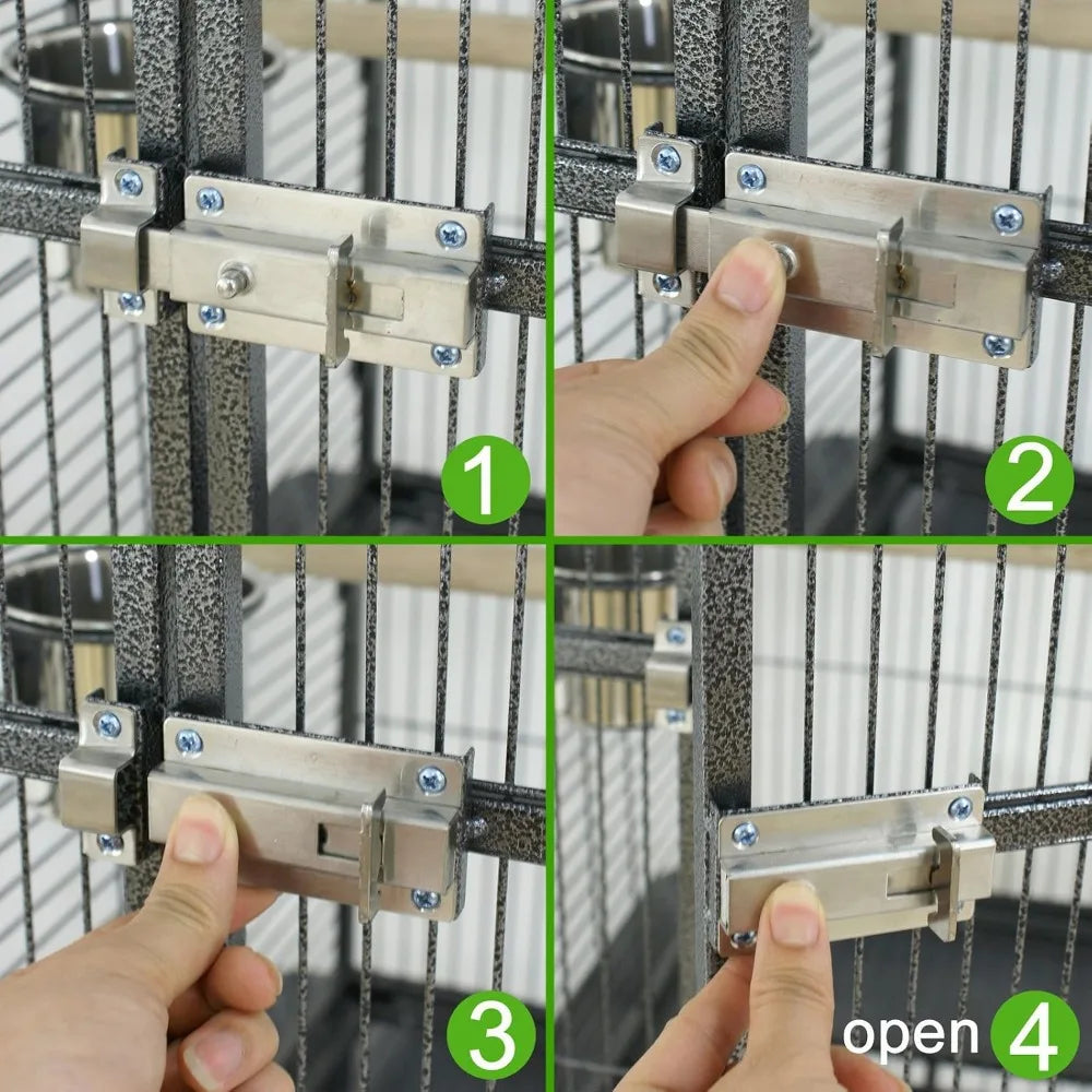 Wrought Iron Parrot Bird Cage With Playtop And Rolling Stand