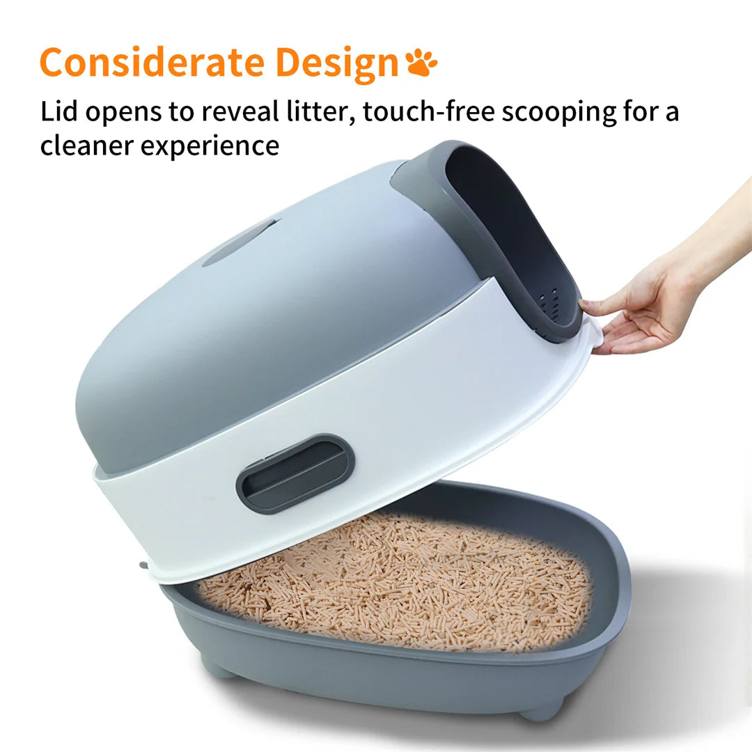 Hooded Cat Litter Box With Front Entry Scoop Easy-Clean Design