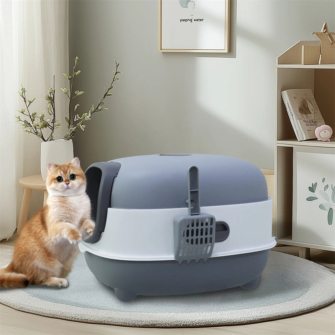 Hooded Cat Litter Box With Front Entry Scoop Easy-Clean Design