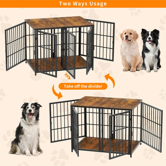 Bingopaw Wooden Dog Crate Furniture Side Table with 4 Doors
