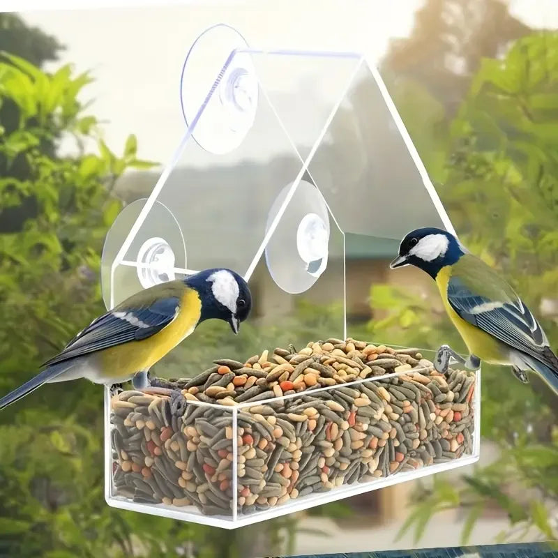 Acrylic Window Transparent Bird Feeder With Strong Suction Cups