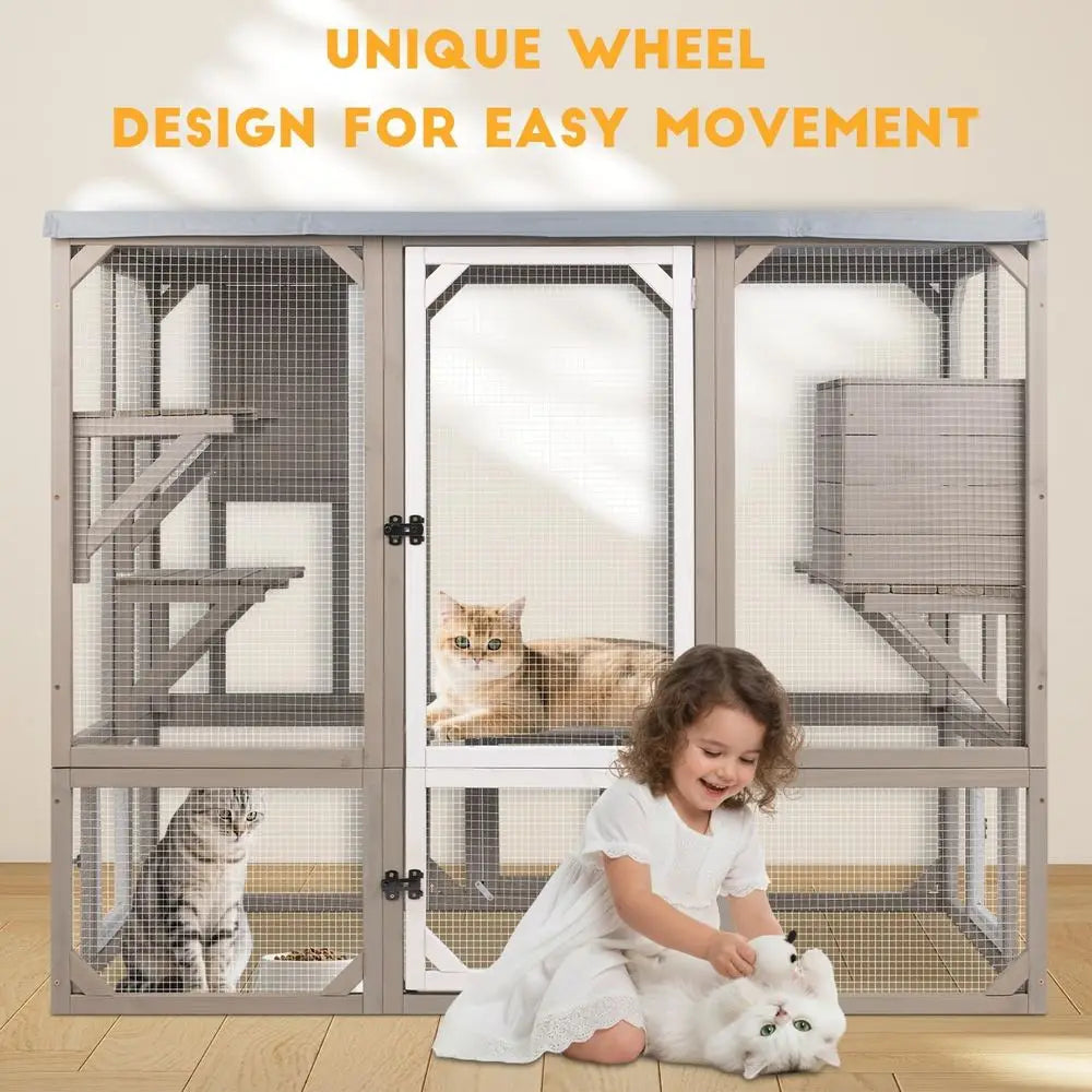 Weather Resistant Outdoor Cat Catio Enclosure With Platforms