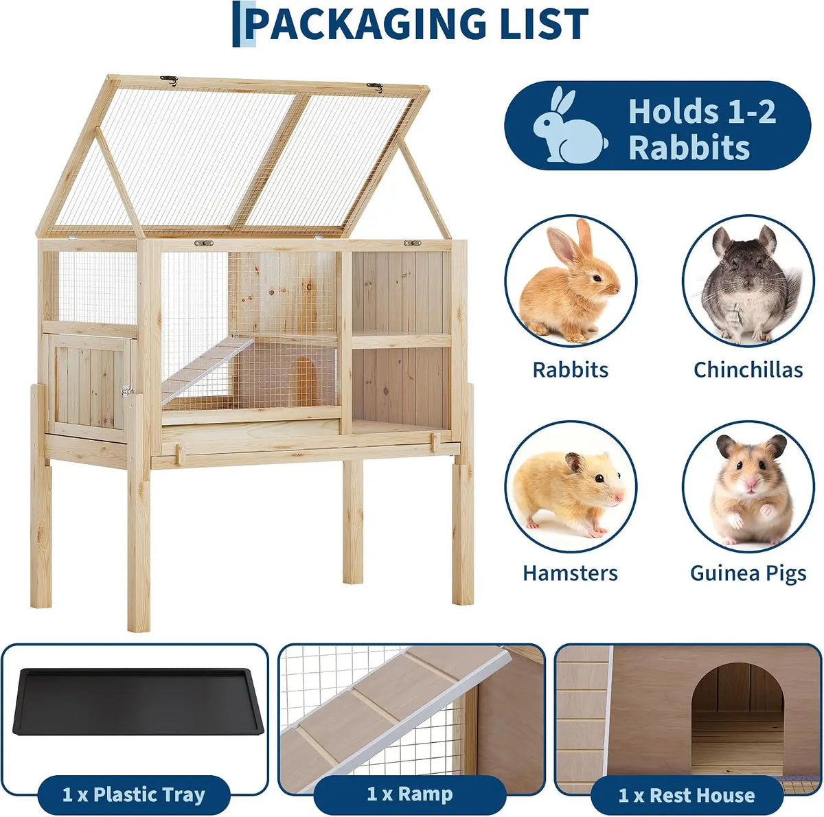 HiMISS Wooden Two Story Guinea Pig Hutch With Pull Tray