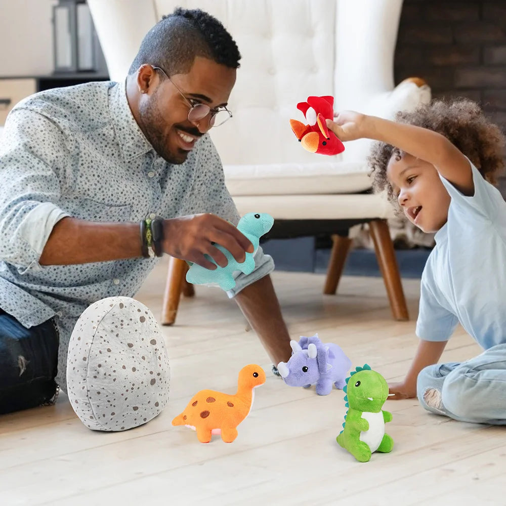 5 Small Dino Plush Dolls Egg Bag Toys for Kids