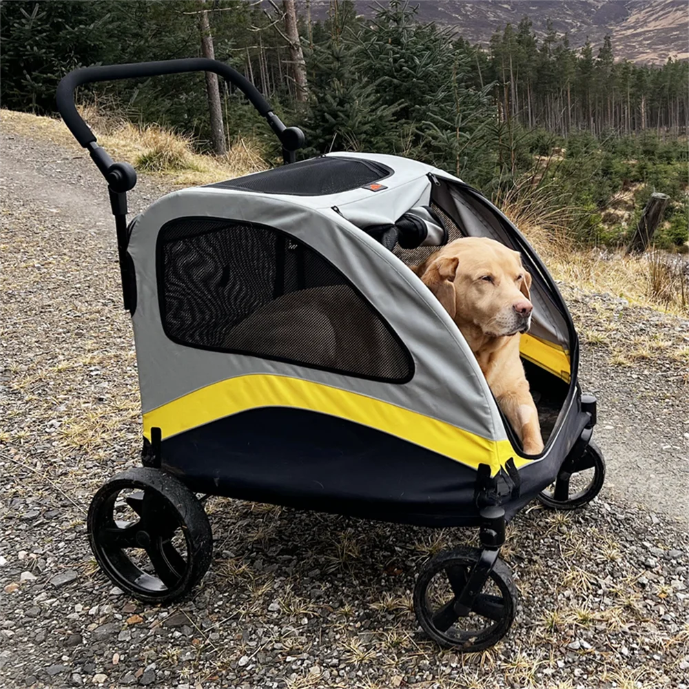 Foldable Four Wheel Pet Stroller Breathable Metal Dog Jogger