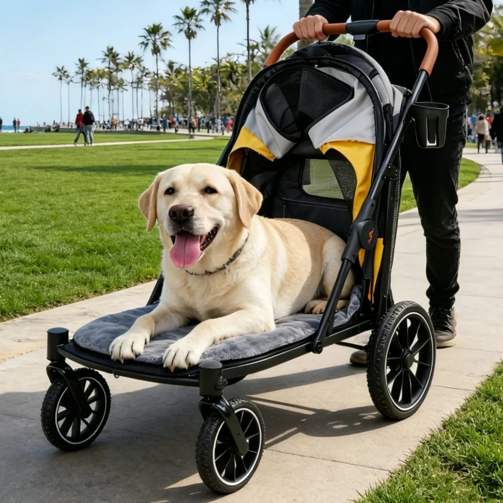 Foldable Pet Dog Stroller With Removable Cushion And Cup Holder