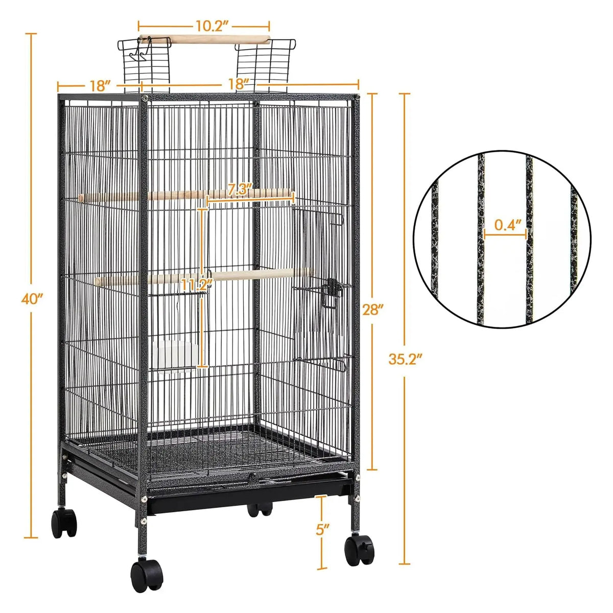 Studyset Rolling Bird Cage With Top Stand For Parakeet Owners
