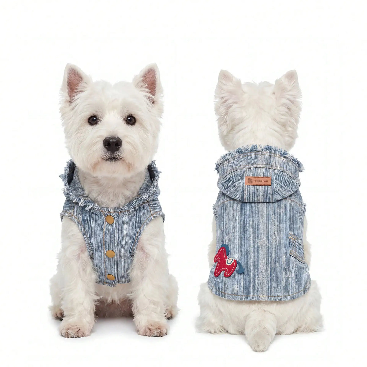Pet Denim Clothing With Embroidered Pony Pattern Design