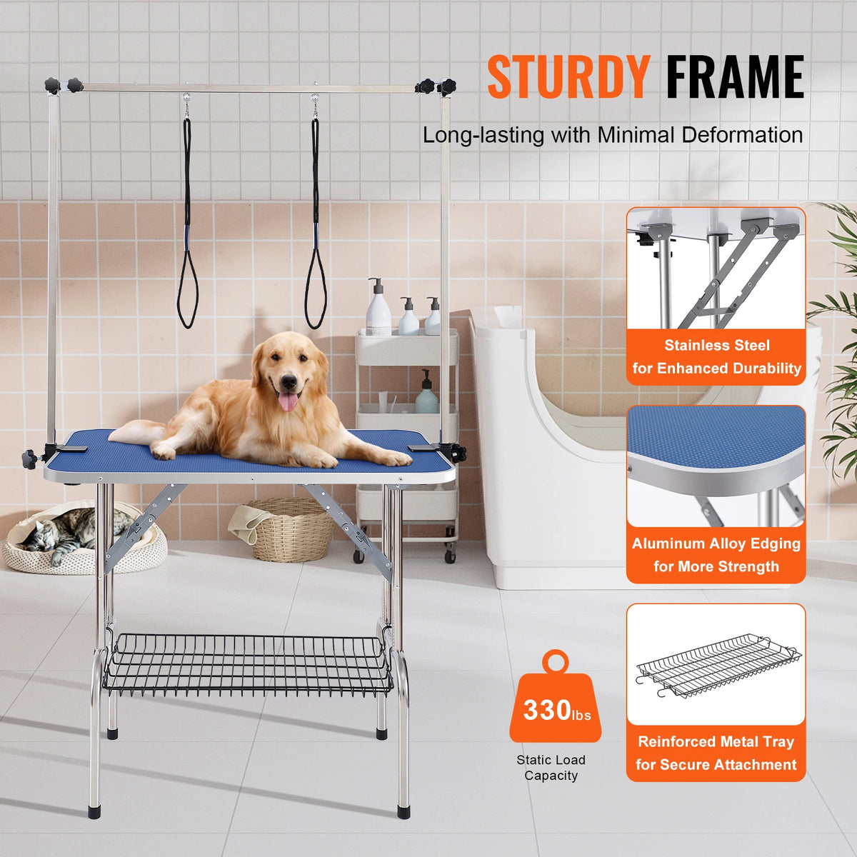 Foldable Pet Grooming Table With Dual Arms And Clamp