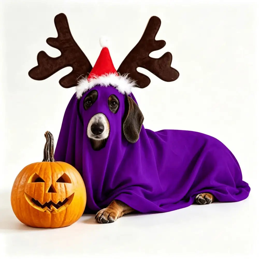 Halloween Ghost Pet Cape Costume With Reindeer Antler Headband