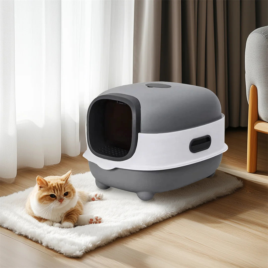 Hooded Cat Litter Box With Front Entry Scoop Easy-Clean Design
