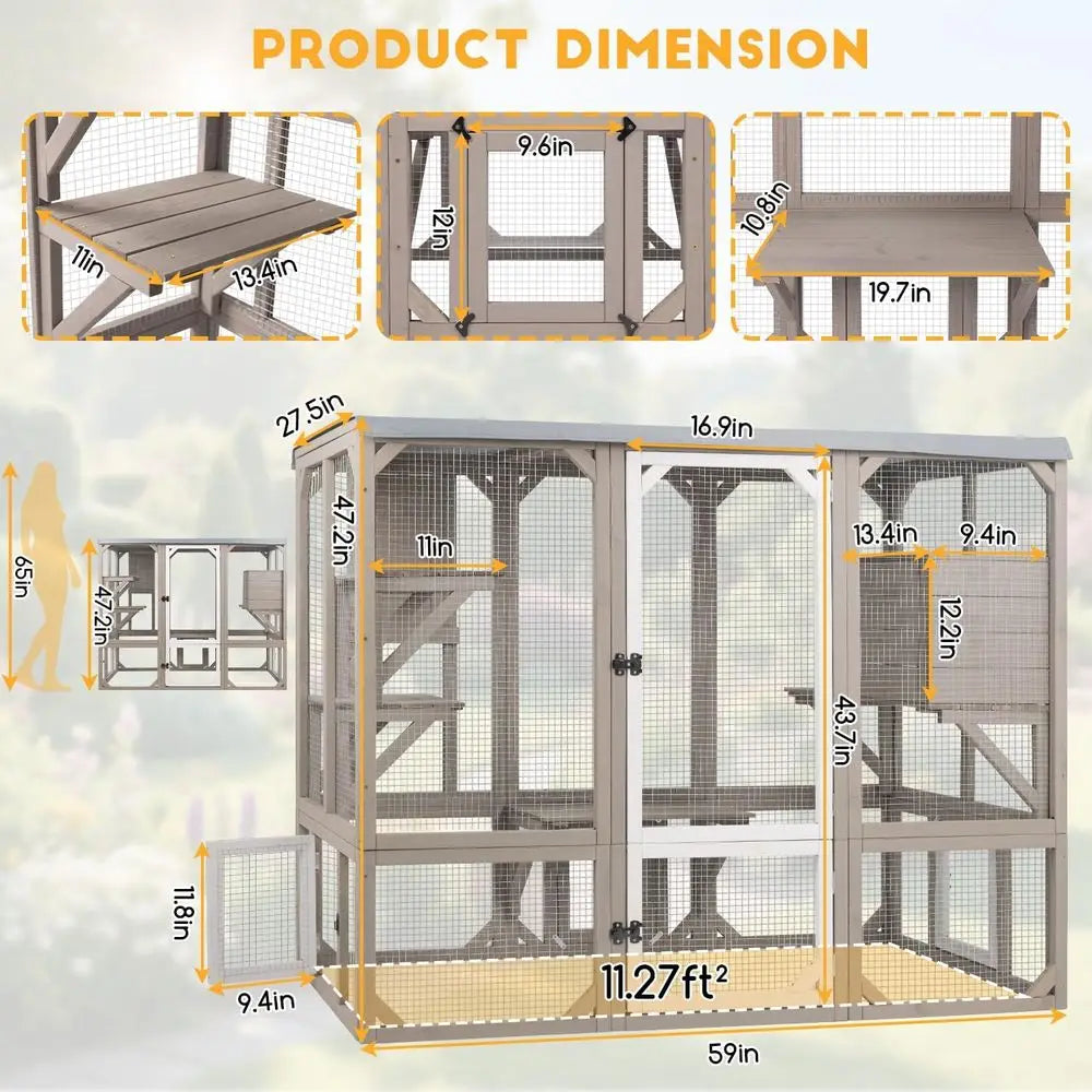 Weather Resistant Outdoor Cat Catio Enclosure With Platforms
