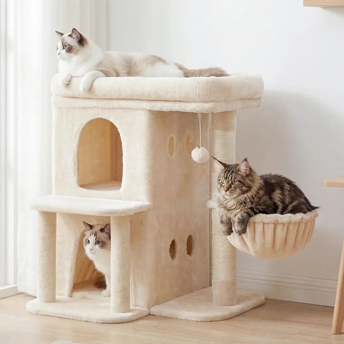 NBVCX Cat Tower With Large Perch Dual Condos And Sisal Posts