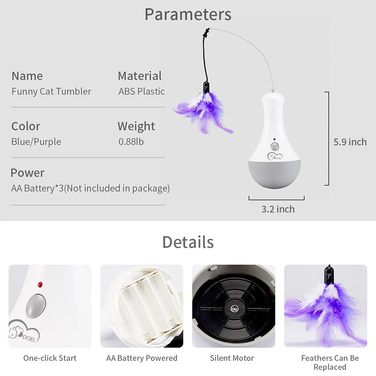 Cat Automatic Feather Teaser Toy for Indoor Interactive Play