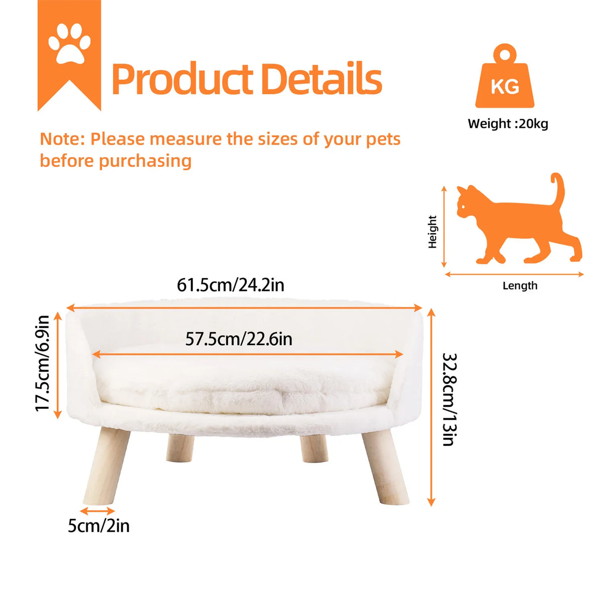 BINGOPAW Raised Pet Sofa Bed With Removable Cushion for Cats and Dogs