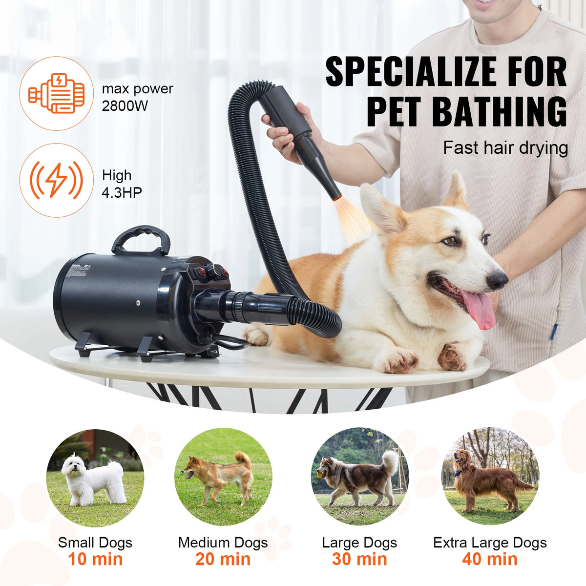 SucceBuy Adjustable Pet Dryer With Four Nozzles For Professional Grooming