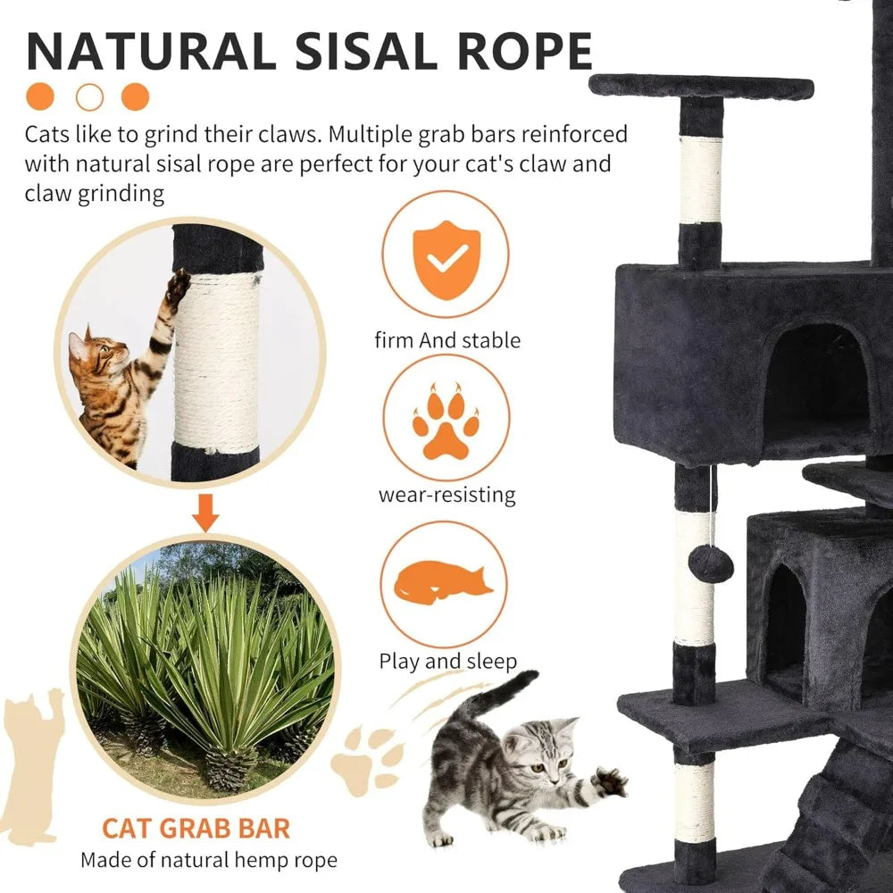 BestPet Multi-Level Cat Tree With Scratching Posts And Cozy Condos