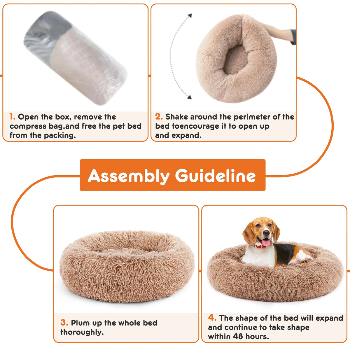 JHK Calming UltraPlush Faux Fur Dog Bed With Anti Slip