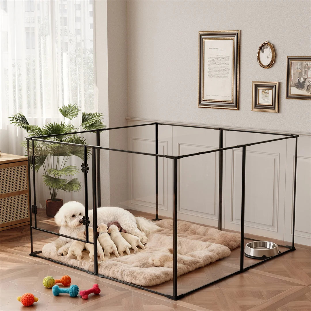 BINGOPAW 8 Panels Acrylic Dog Playpen Indoor Exercise Fence