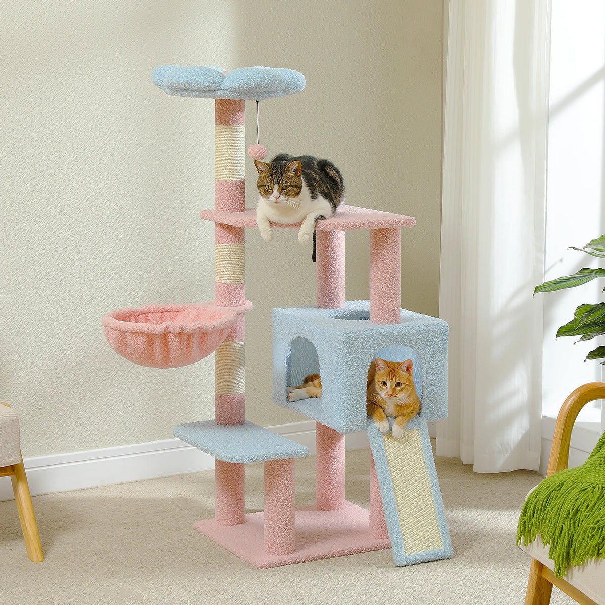 PEQULTI Flower Cat Tree Multi-Level Cat Tower With Scratching Posts