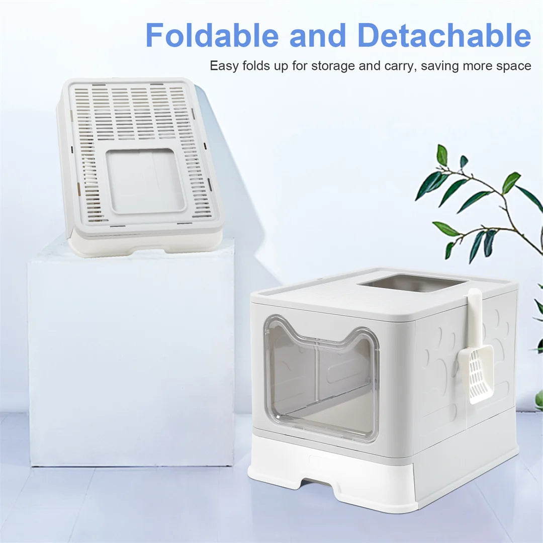 Foldable Enclosed Cat Litter Box With Portable Scoop Drawer
