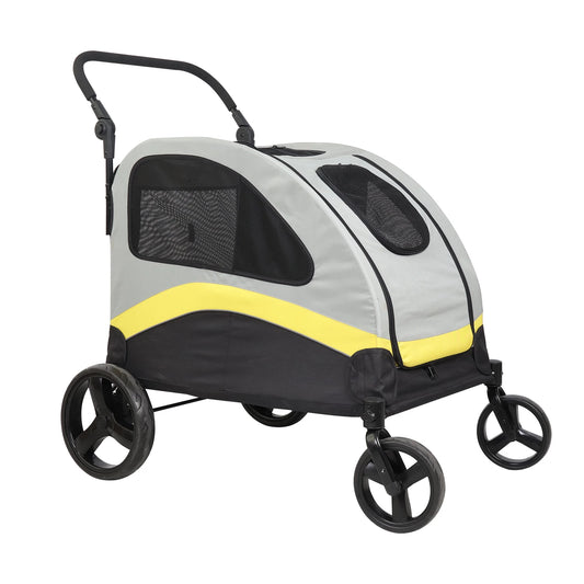Dual Dog Folding Pet Stroller With Zipper Divider And Wheels