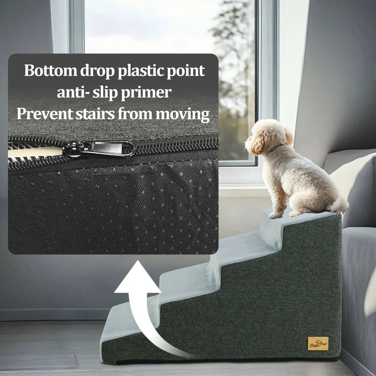 Balanced 3 Step Dog Stairs With Washable Fabric Cover
