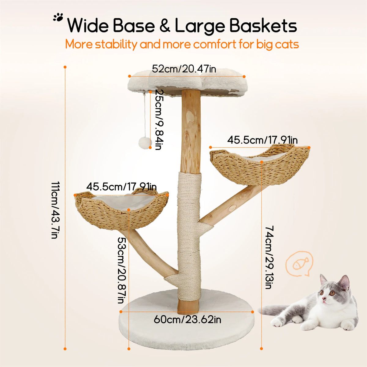 Bingopaw 3 Tier Cat Tree With Plush Cushion Scratching Post