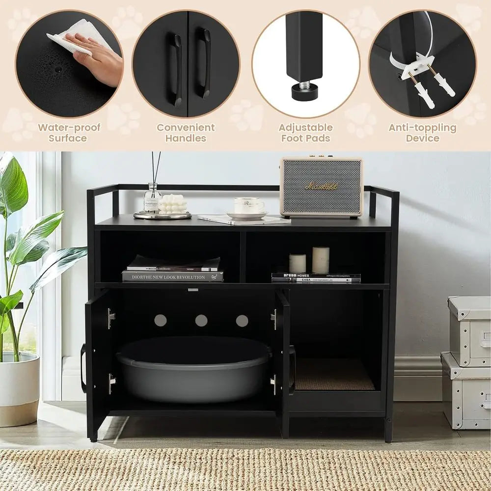 Hidden Cat Litter Box Enclosure With Front Entry Storage Cabinet