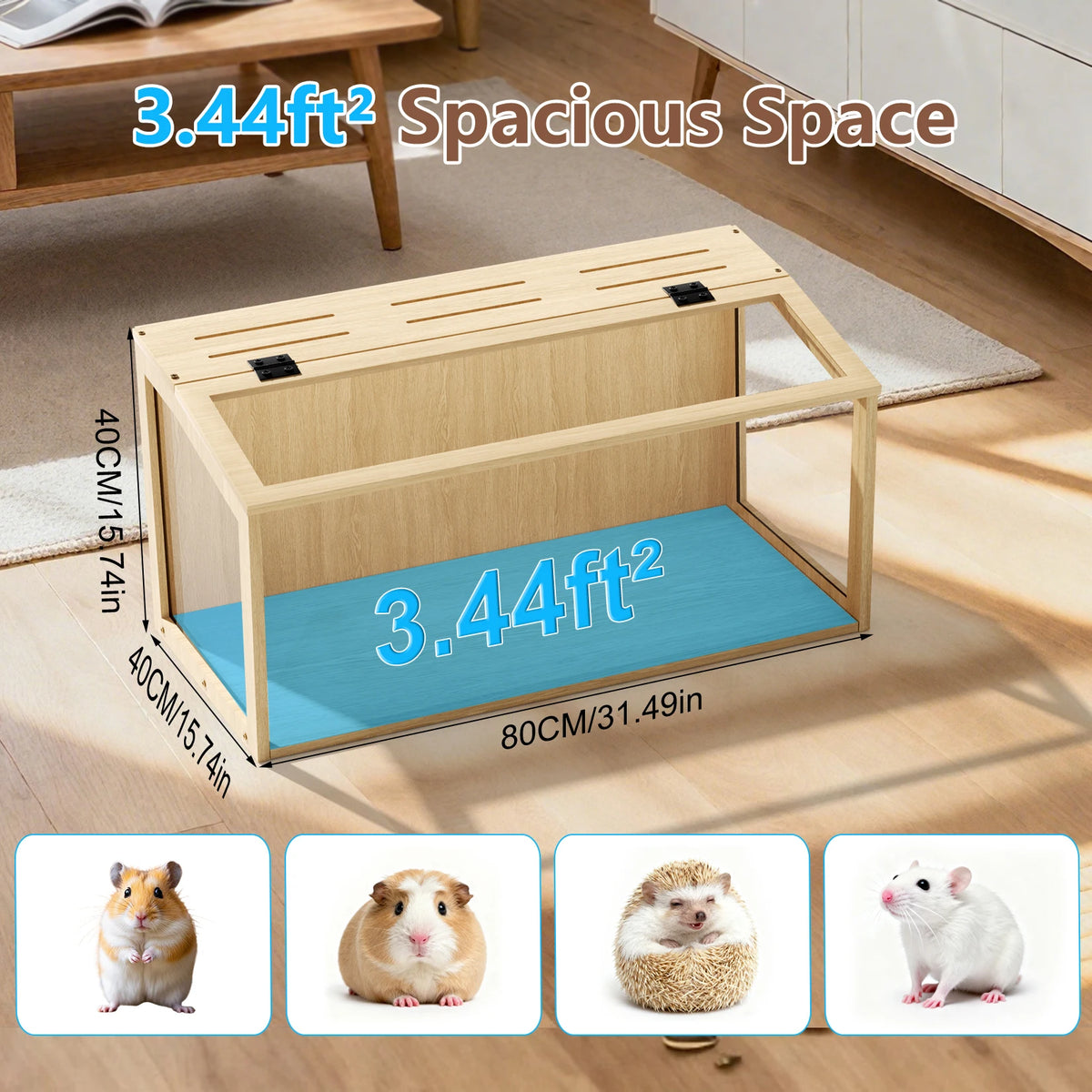 Wooden Glass Hamster Cage With Built In Led Lighting