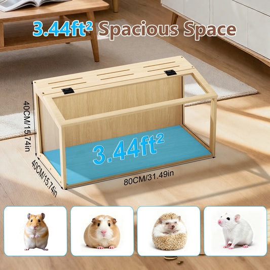 Wooden Glass Hamster Cage With Built In Led Lighting