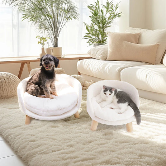 Bingopaw Waterproof Plush Cat Bed Nesting Chair With Wood Legs