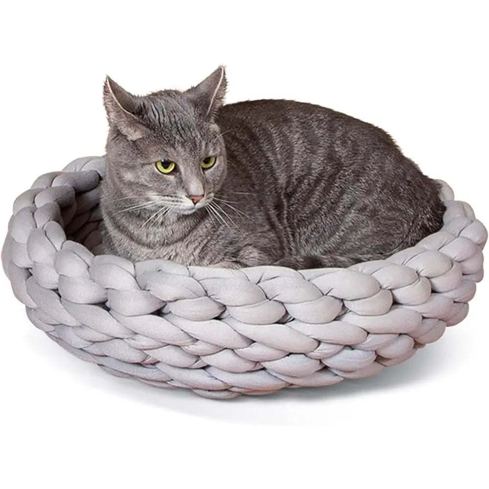 Handwoven Knitted Round Polyester Pet Bed For Cats