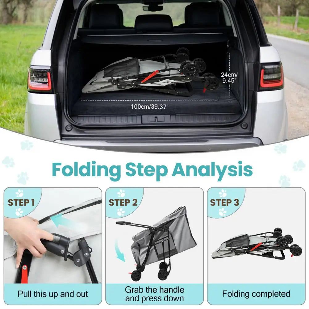 Foldable Dog Stroller With Removable Tray And Ventilation Windows