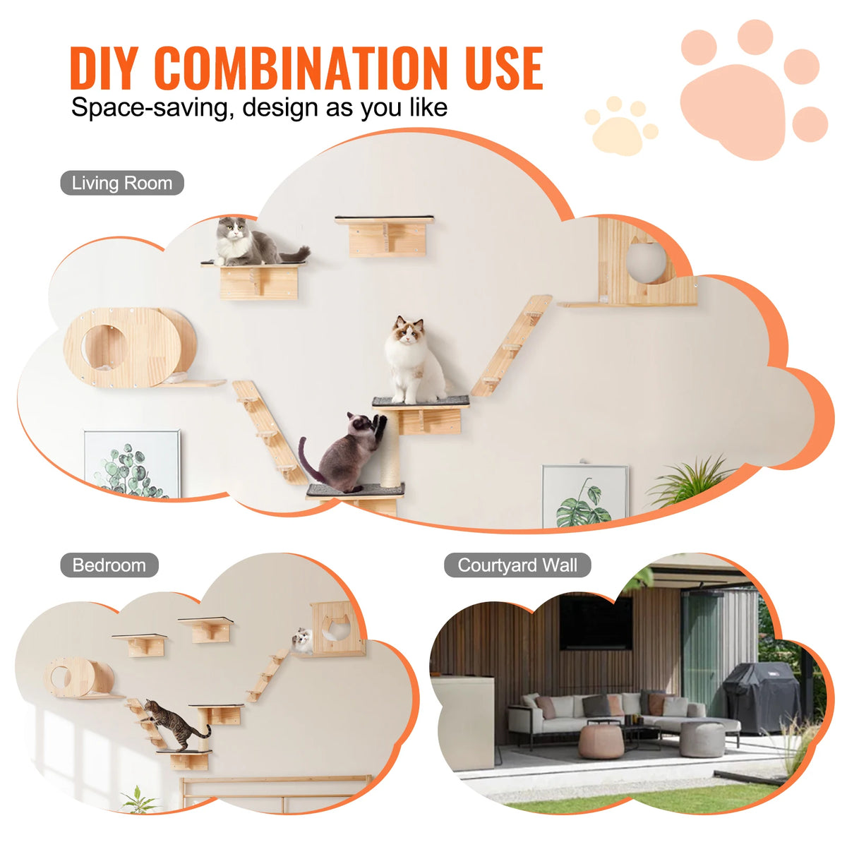 SucceBuy Wall Mounted Cat Shelves And Perches With Jumping Boards
