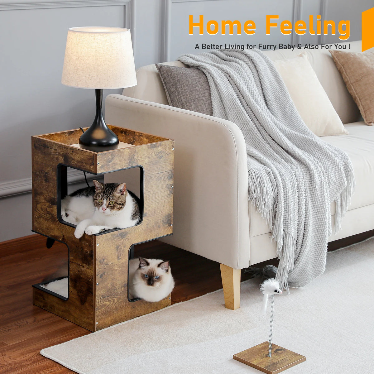 PAWZ Road Wood Cat Condo Tree House With Scratching Pad