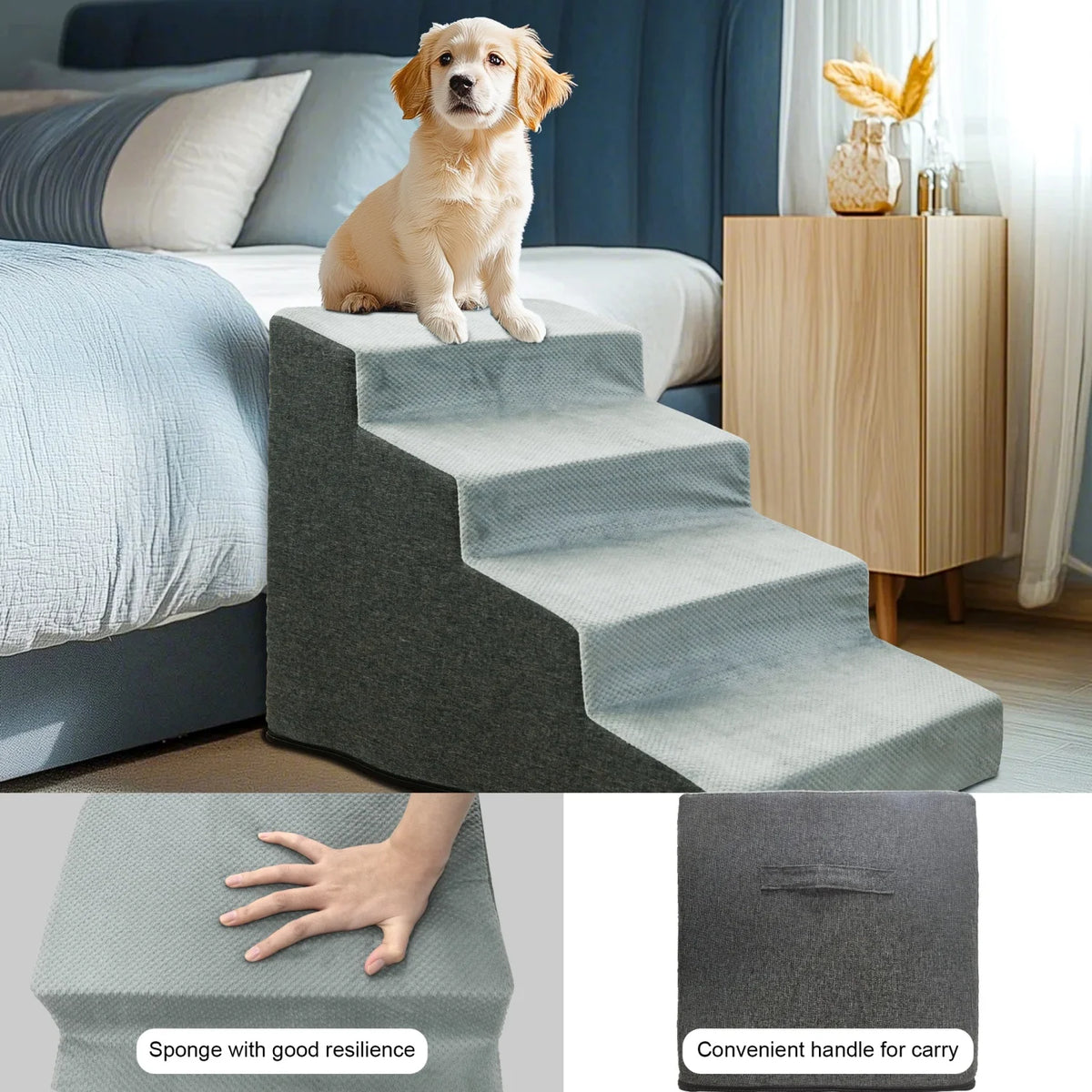 Balanced 3 Step Dog Stairs With Washable Fabric Cover