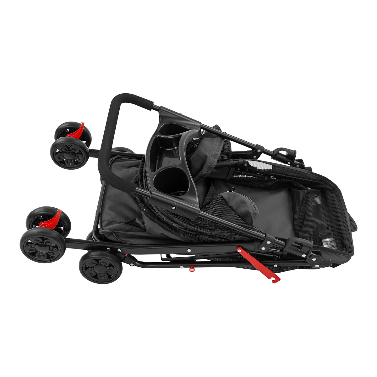 Foldable Pet Stroller With Ventilated Mesh And Cup Holder