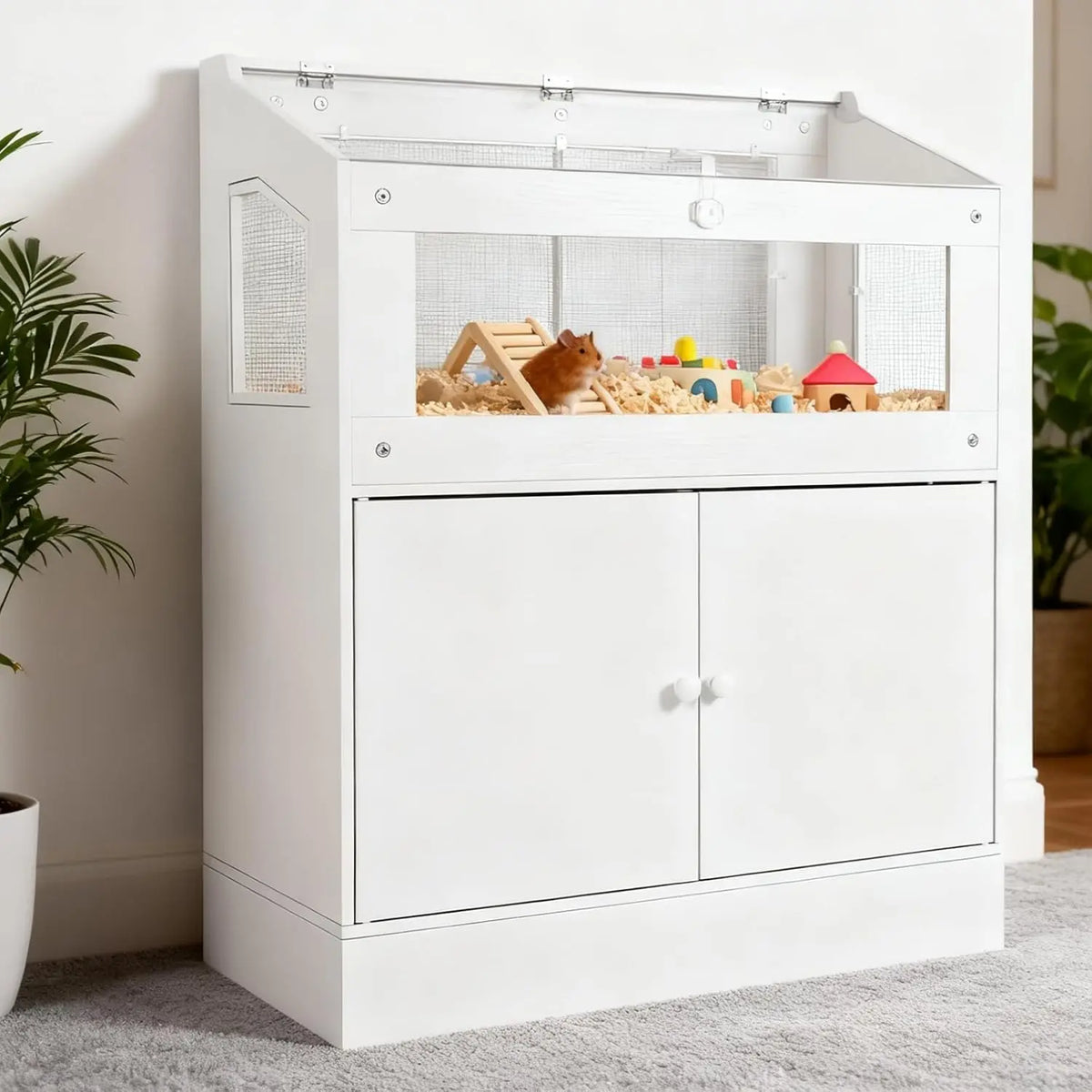 HiMISS Hamster Cage With Storage Cabinet And Easy View Panels