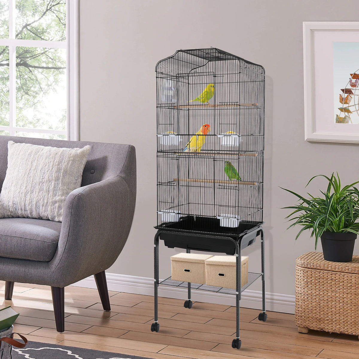 Large White Black Flight Bird Cage Stand For Cockatiel Parrot Finches
