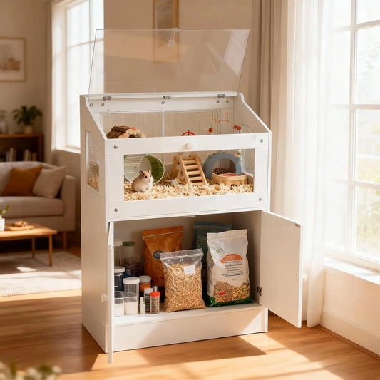 HiMISS Large Acrylic Pet Habitat With Storage Cabinet For Hamsters